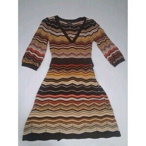 Vtg Y2K Knit Dress XOXO Knit Stripes Chevron Small Pullover V Neck 3/4 Sleeves